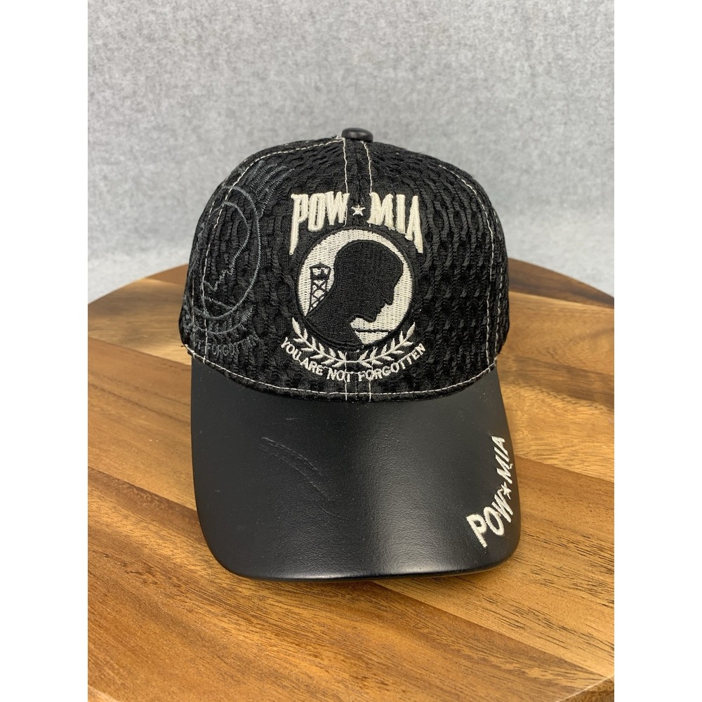 POW-MIA You Are‎ Not Forgotten Baseball Cap Mesh Hat Black Faux Leather Brim